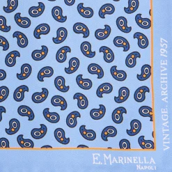 E.Marinella Pochette Da Taschino|POCHETTE DA TASCHINO IN SETA STAMPATA A MANO AZZURRA Fantasia archivio 1957