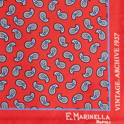 E.Marinella Pochette Da Taschino|POCHETTE DA TASCHINO IN SETA STAMPATA A MANO ROSSO Fantasia archivio 1957