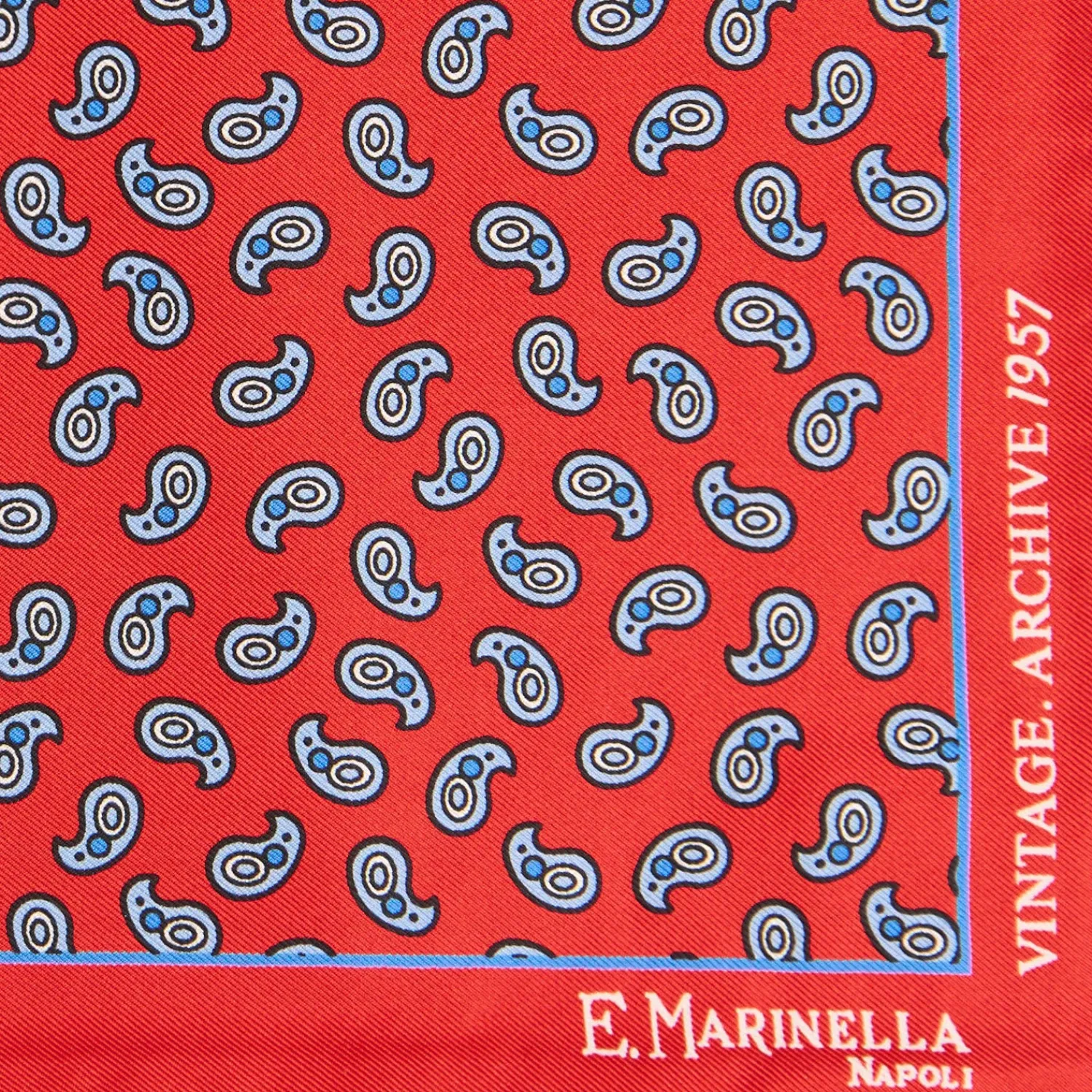 E.Marinella Pochette Da Taschino|POCHETTE DA TASCHINO IN SETA STAMPATA A MANO ROSSO Fantasia archivio 1957