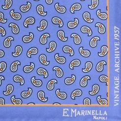 E.Marinella Pochette Da Taschino|POCHETTE DA TASCHINO IN SETA STAMPATA A MANO AZZURRO POLVERE Fantasia archivio 1957