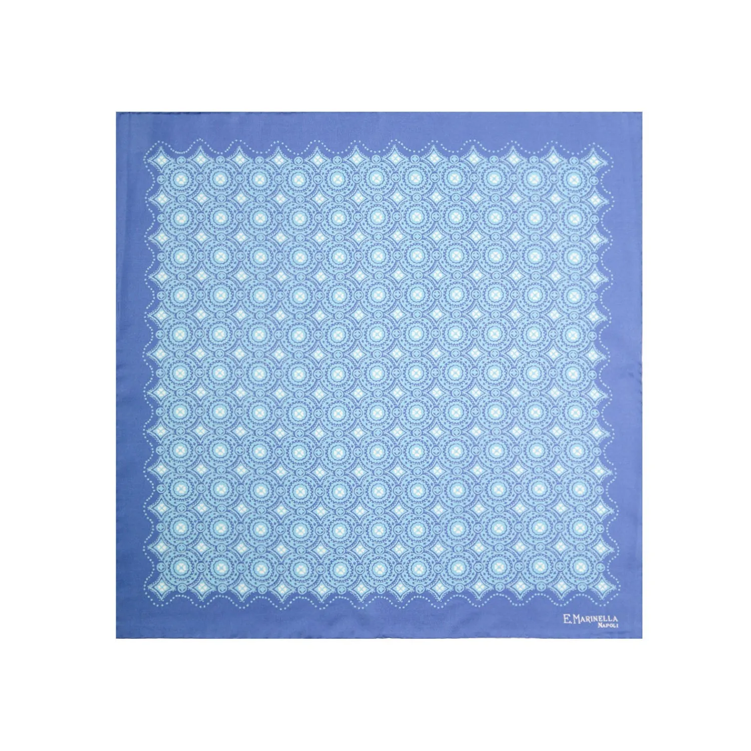 E.Marinella Pochette Da Taschino|POCHETTE DA TASCHINO IN SETA STAMPATA A MANO AZZURRA Macrofantasia fiore