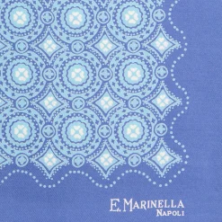 E.Marinella Pochette Da Taschino|POCHETTE DA TASCHINO IN SETA STAMPATA A MANO AZZURRA Macrofantasia fiore