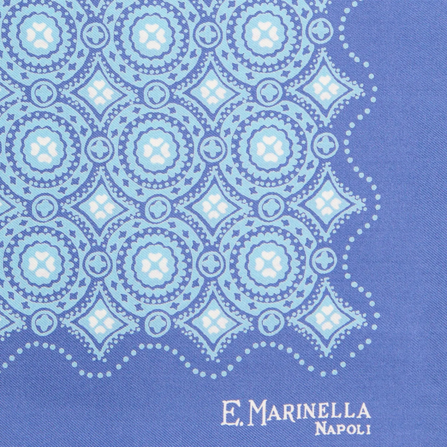 E.Marinella Pochette Da Taschino|POCHETTE DA TASCHINO IN SETA STAMPATA A MANO AZZURRA Macrofantasia fiore