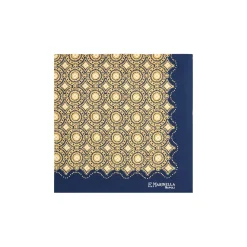 E.Marinella Pochette Da Taschino|POCHETTE DA TASCHINO IN SETA STAMPATA A MANO BLU SCURO Macrofantasia fiore
