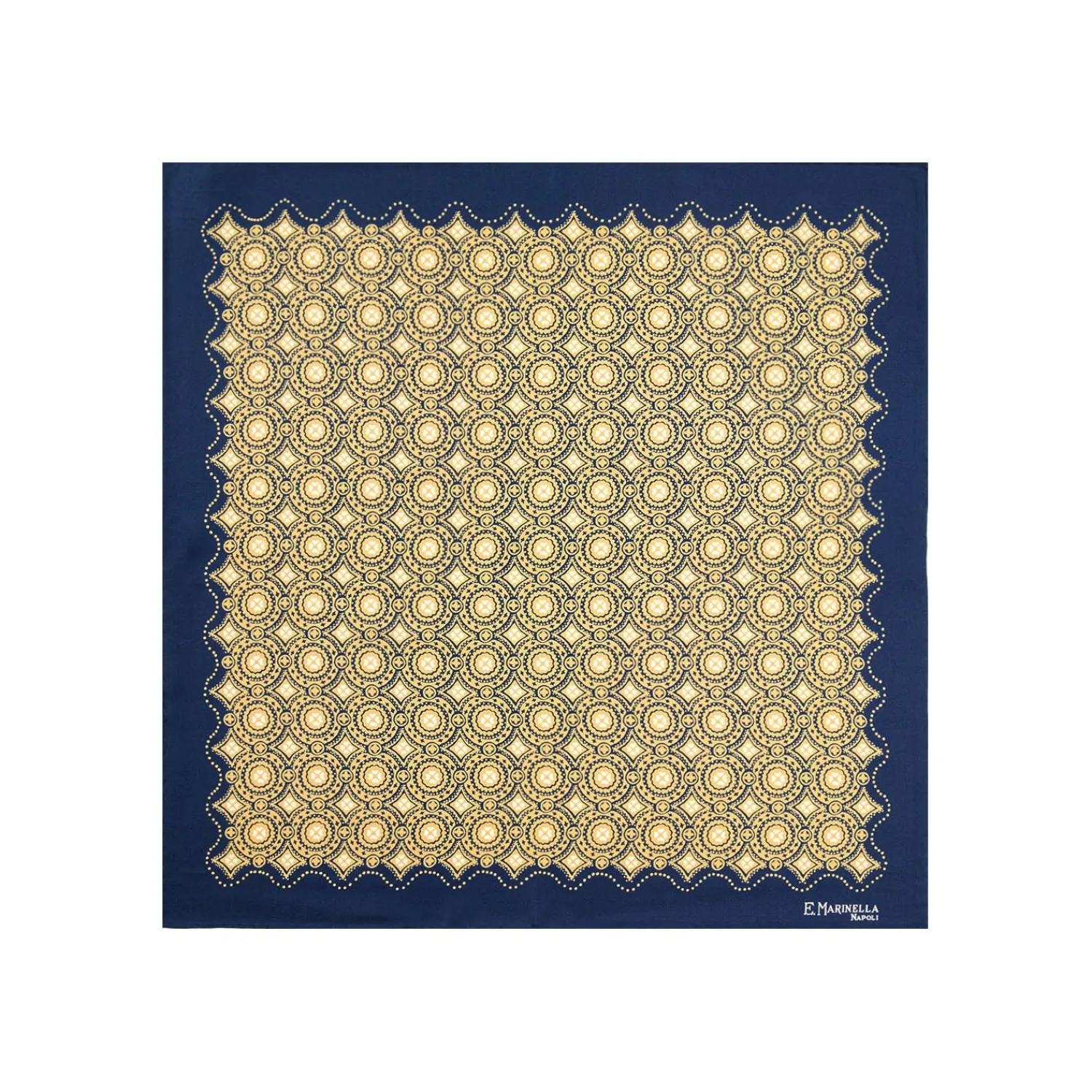 E.Marinella Pochette Da Taschino|POCHETTE DA TASCHINO IN SETA STAMPATA A MANO BLU SCURO Macrofantasia fiore