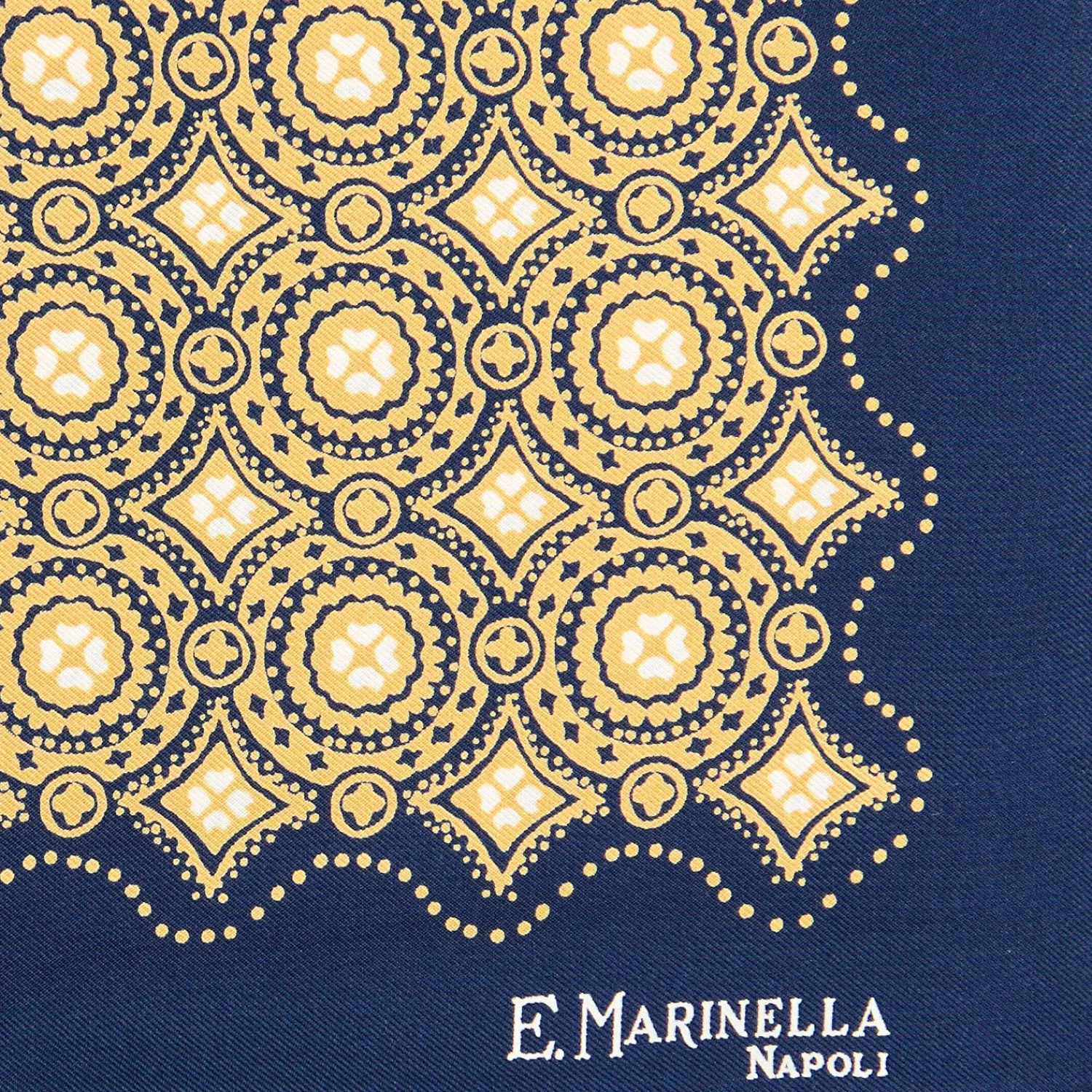 E.Marinella Pochette Da Taschino|POCHETTE DA TASCHINO IN SETA STAMPATA A MANO BLU SCURO Macrofantasia fiore