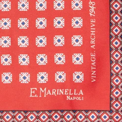 E.Marinella Pochette Da Taschino|POCHETTE DA TASCHINO IN SETA STAMPATA A MANO ROSSA Fantasia archivio 1949