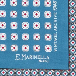 E.Marinella Pochette Da Taschino|POCHETTE DA TASCHINO IN SETA STAMPATA A MANO BLU MEDIO Archivio pattern 1948