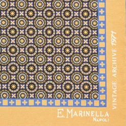 E.Marinella Pochette Da Taschino|POCHETTE DA TASCHINO IN SETA STAMPATA A MANO GIALLA Fantasia archivio 1971