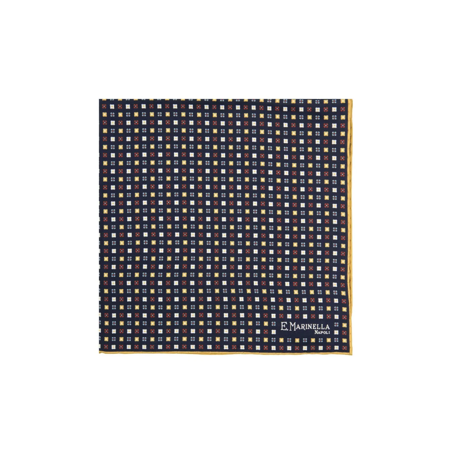 E.Marinella Pochette Da Taschino|POCHETTE DA TASCHINO IN SETA STAMPATA A MANO BLU SCURO Microfantasia fiore