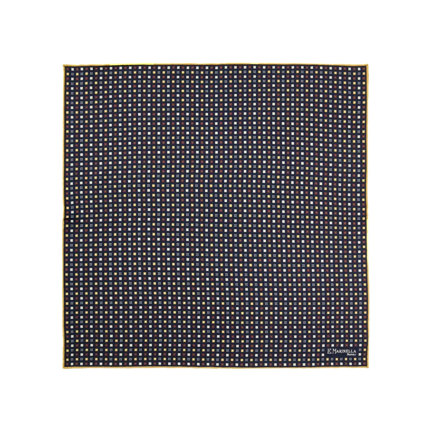 E.Marinella Pochette Da Taschino|POCHETTE DA TASCHINO IN SETA STAMPATA A MANO BLU SCURO Microfantasia fiore