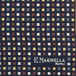 E.Marinella Pochette Da Taschino|POCHETTE DA TASCHINO IN SETA STAMPATA A MANO BLU SCURO Microfantasia fiore