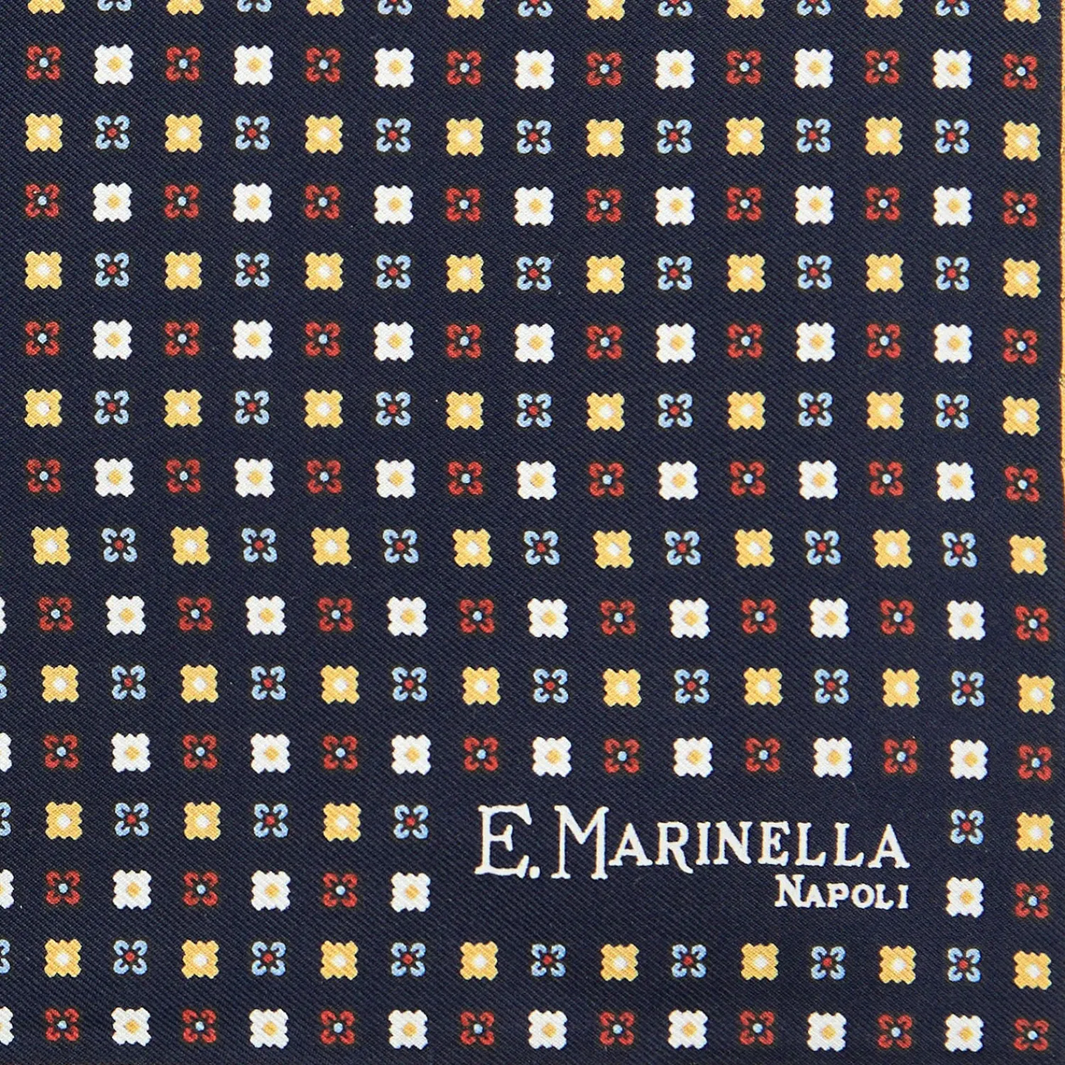 E.Marinella Pochette Da Taschino|POCHETTE DA TASCHINO IN SETA STAMPATA A MANO BLU SCURO Microfantasia fiore