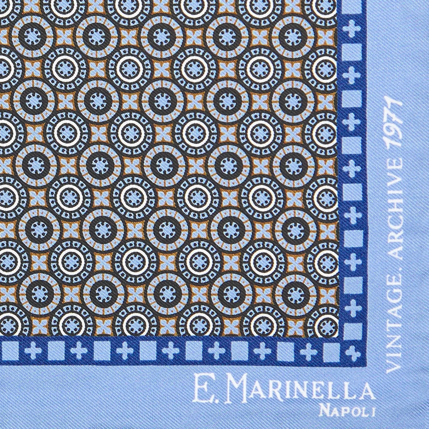 E.Marinella Pochette Da Taschino|POCHETTE DA TASCHINO IN SETA STAMPATA A MANO AZZURRA Fantasia archivio 1971
