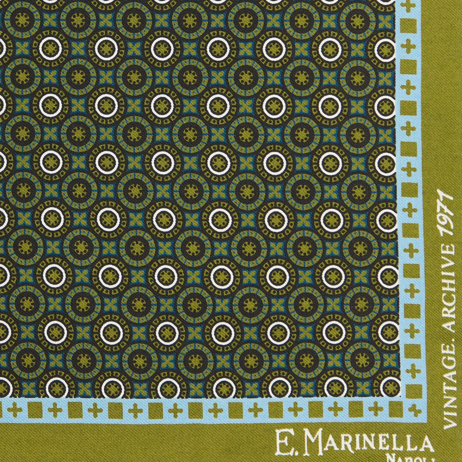 E.Marinella Pochette Da Taschino|POCHETTE DA TASCHINO IN SETA STAMPATA A MANO VERDE OLIVA Fantasia archivio 1971