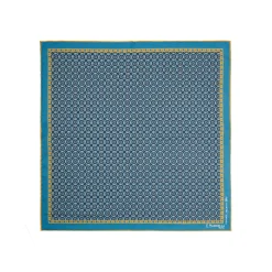 E.Marinella Pochette Da Taschino|POCHETTE DA TASCHINO IN SETA STAMPATA A MANO BLU MEDIO Fantasia archivio 1971