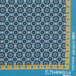 E.Marinella Pochette Da Taschino|POCHETTE DA TASCHINO IN SETA STAMPATA A MANO BLU MEDIO Fantasia archivio 1971