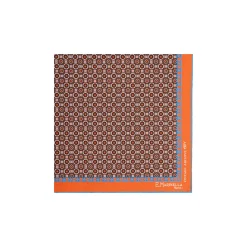 E.Marinella Pochette Da Taschino|POCHETTE DA TASCHINO IN SETA STAMPATA A MANO ARANCIONE Fantasia archivio 1971