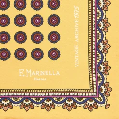 E.Marinella Pochette Da Taschino|POCHETTE DA TASCHINO IN SETA STAMPATA A MANO GIALLA Fantasia archivio 1975
