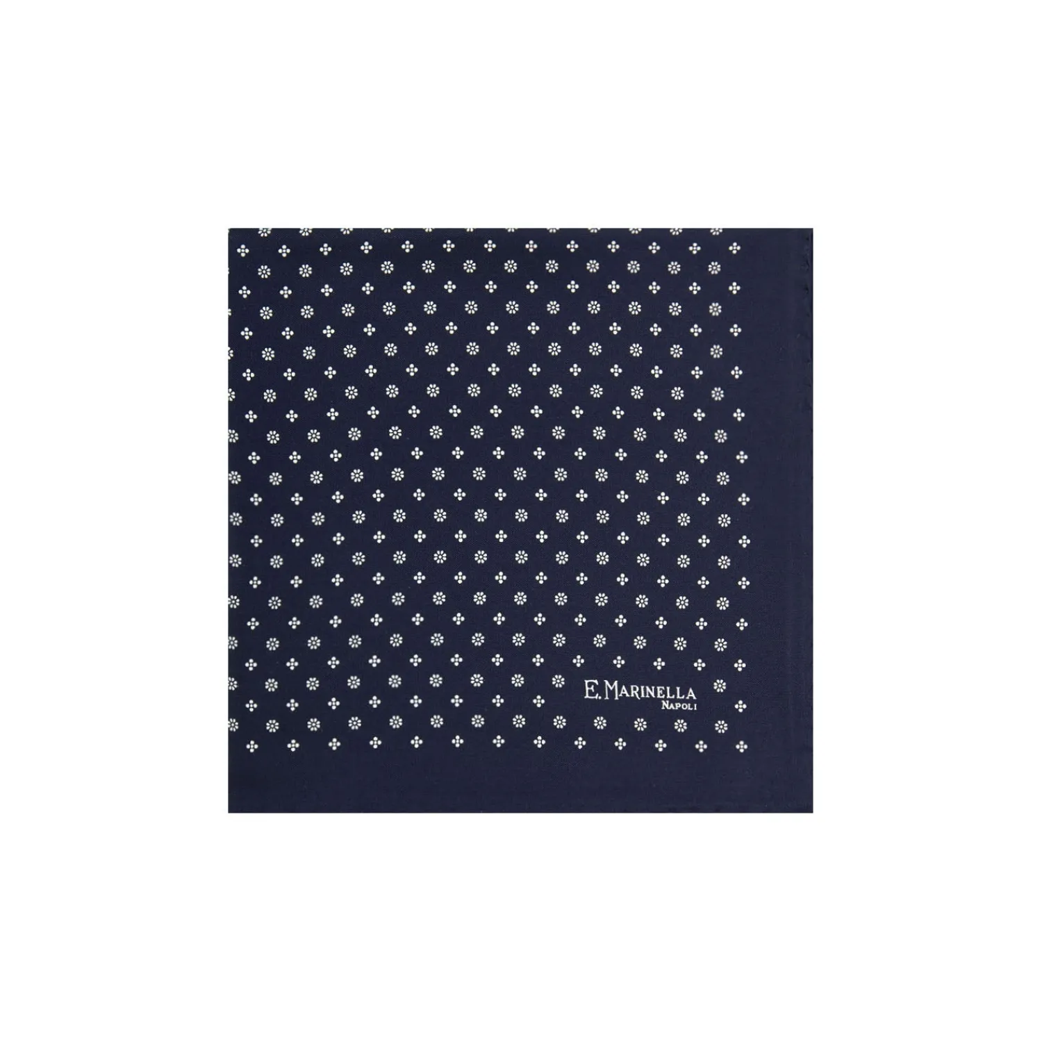 E.Marinella Pochette Da Taschino|POCHETTE DA TASCHINO IN SETA STAMPATA A MANO BLU SCURO Microfantasia fiore