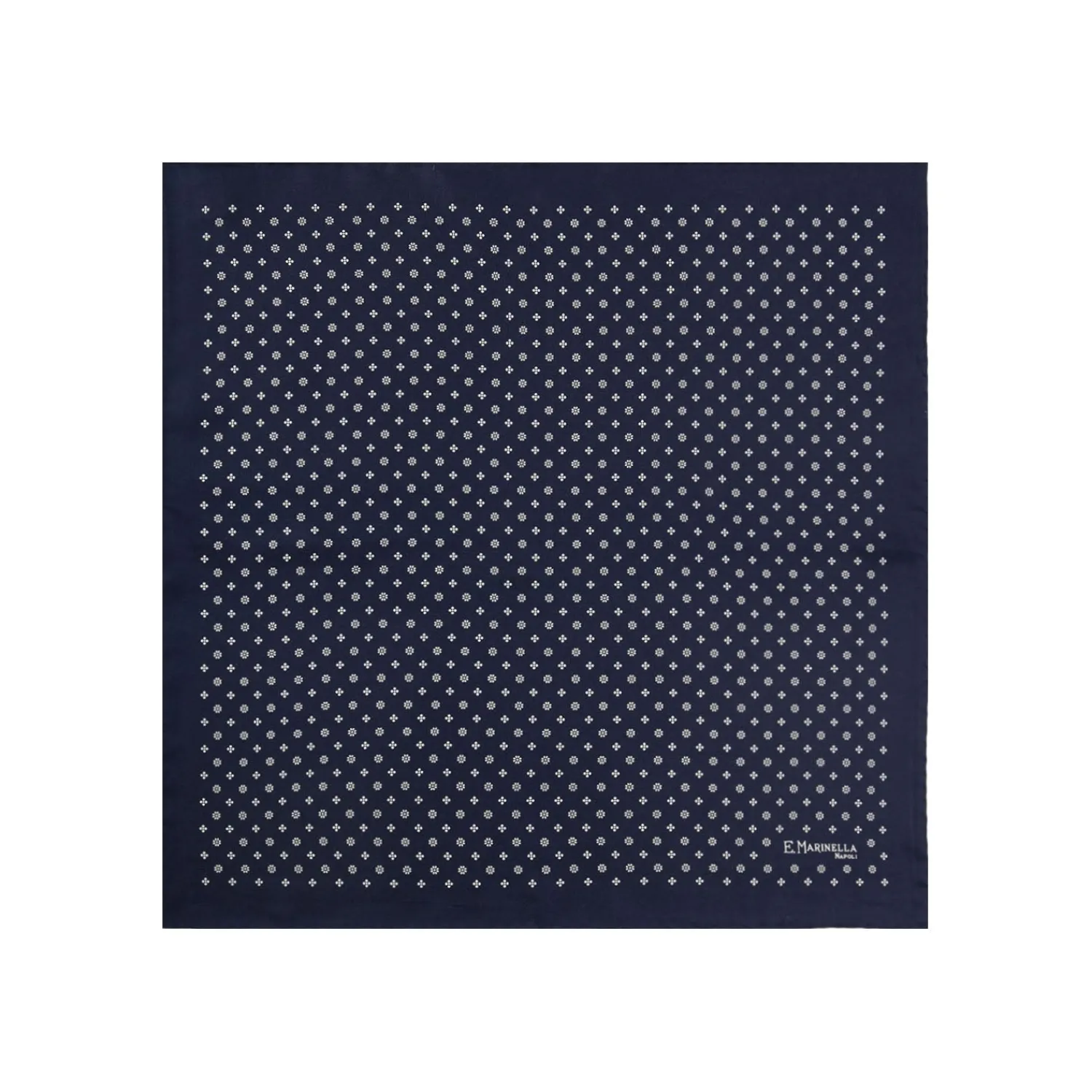 E.Marinella Pochette Da Taschino|POCHETTE DA TASCHINO IN SETA STAMPATA A MANO BLU SCURO Microfantasia fiore
