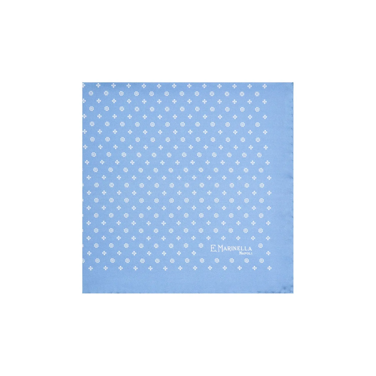 E.Marinella Pochette Da Taschino|POCHETTE DA TASCHINO IN SETA STAMPATA A MANO AZZURRA Microfantasia fiore