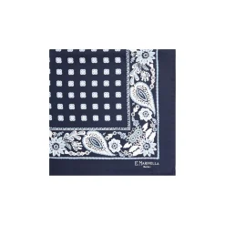 E.Marinella Pochette Da Taschino|POCHETTE DA TASCHINO IN SETA STAMPATA A MANO BLU SCURO Microfantasia fiore
