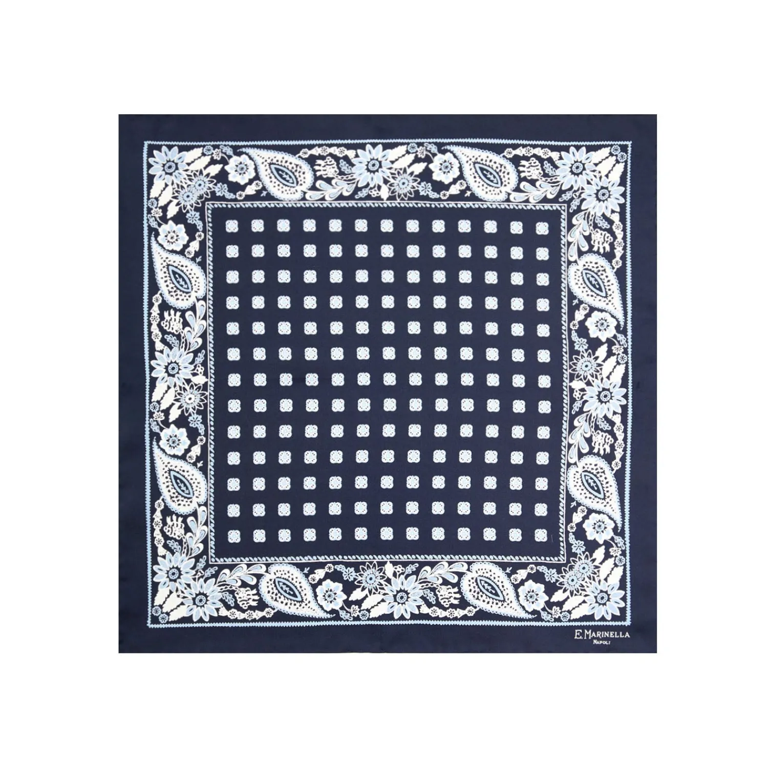 E.Marinella Pochette Da Taschino|POCHETTE DA TASCHINO IN SETA STAMPATA A MANO BLU SCURO Microfantasia fiore