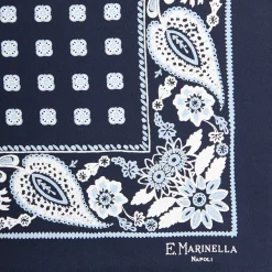 E.Marinella Pochette Da Taschino|POCHETTE DA TASCHINO IN SETA STAMPATA A MANO BLU SCURO Microfantasia fiore
