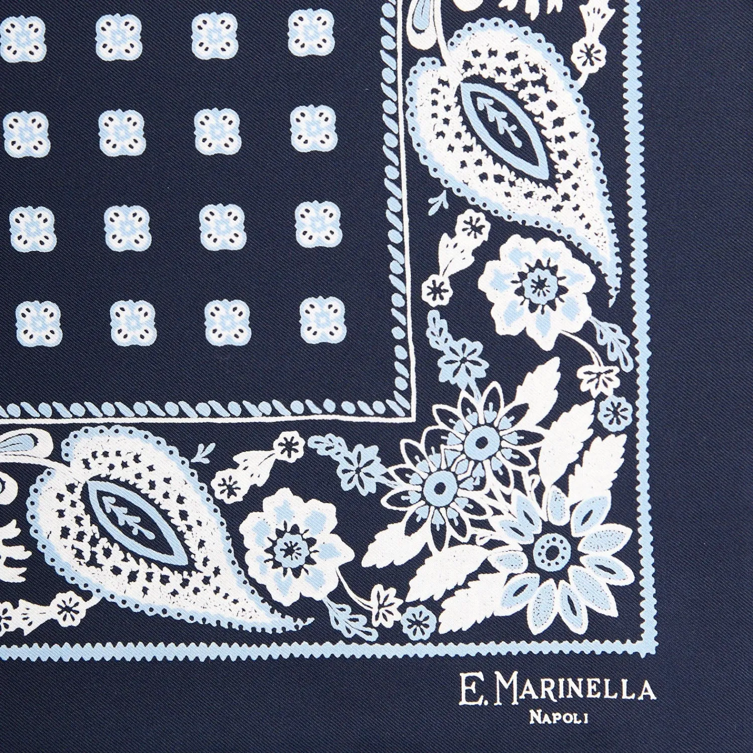 E.Marinella Pochette Da Taschino|POCHETTE DA TASCHINO IN SETA STAMPATA A MANO BLU SCURO Microfantasia fiore