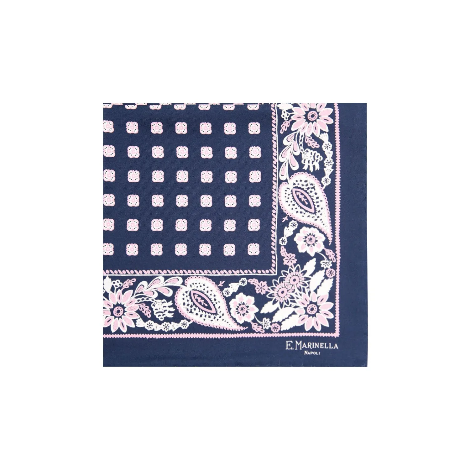 E.Marinella Pochette Da Taschino|POCHETTE DA TASCHINO IN SETA STAMPATA A MANO BLU SCURO Microfantasia fiore