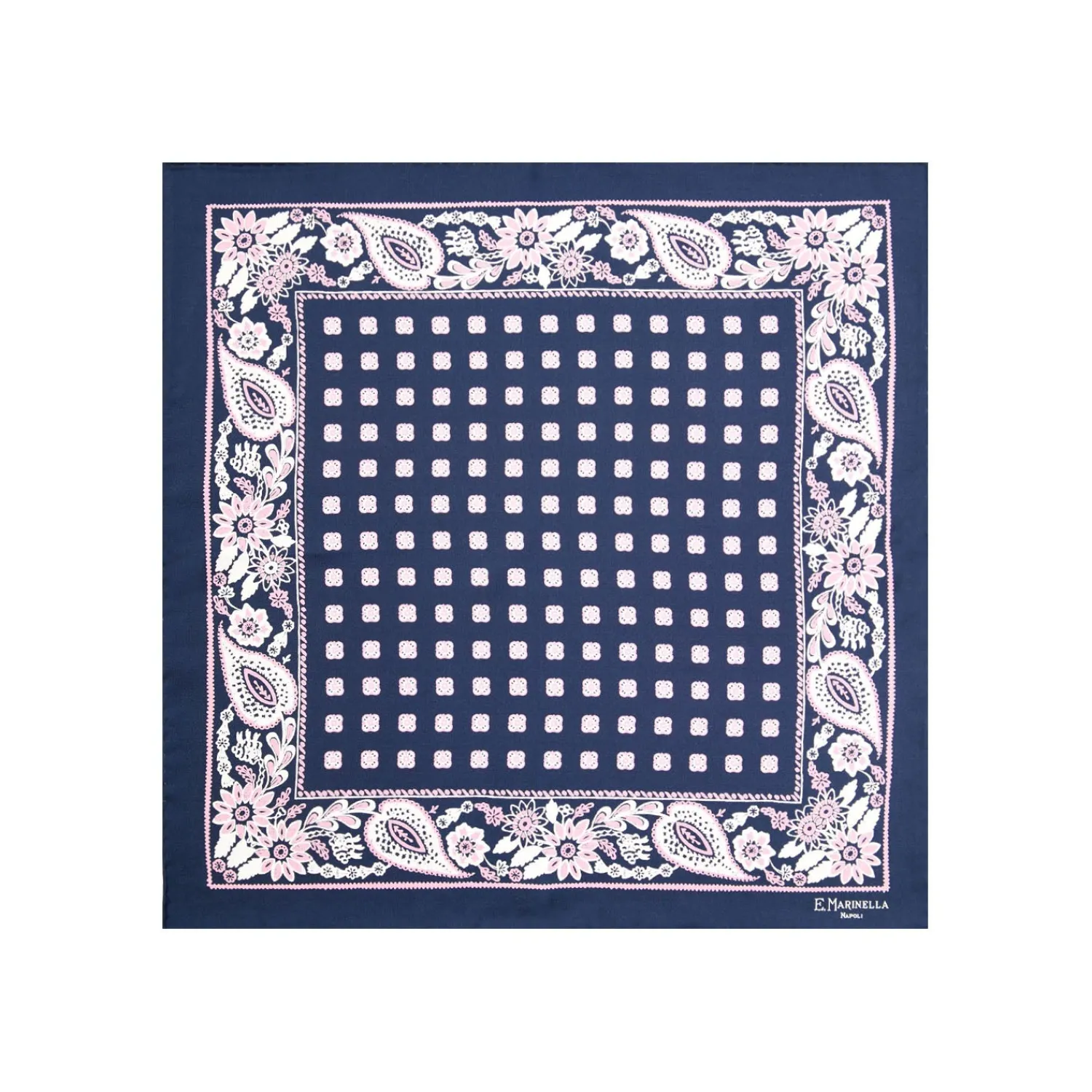 E.Marinella Pochette Da Taschino|POCHETTE DA TASCHINO IN SETA STAMPATA A MANO BLU SCURO Microfantasia fiore
