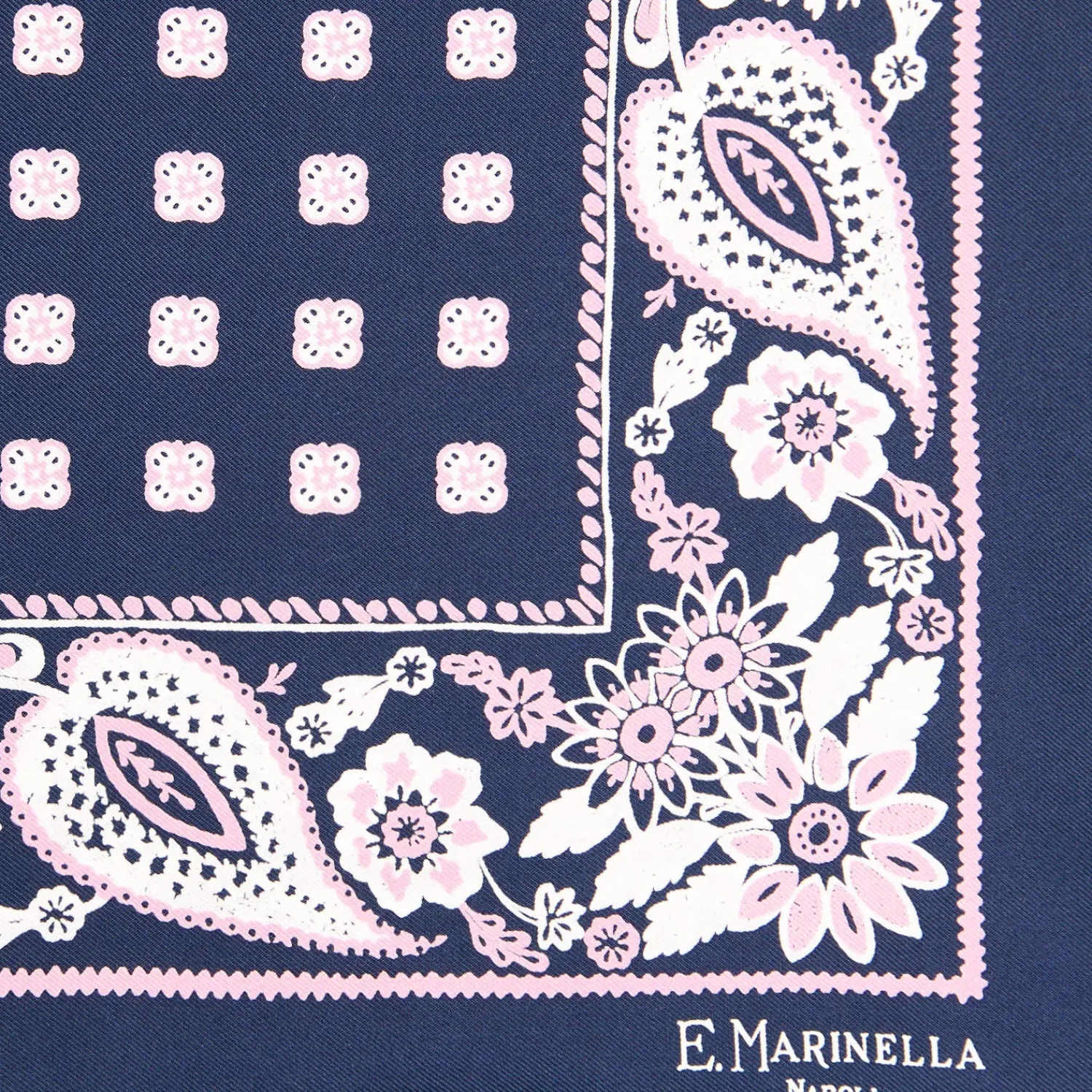 E.Marinella Pochette Da Taschino|POCHETTE DA TASCHINO IN SETA STAMPATA A MANO BLU SCURO Microfantasia fiore
