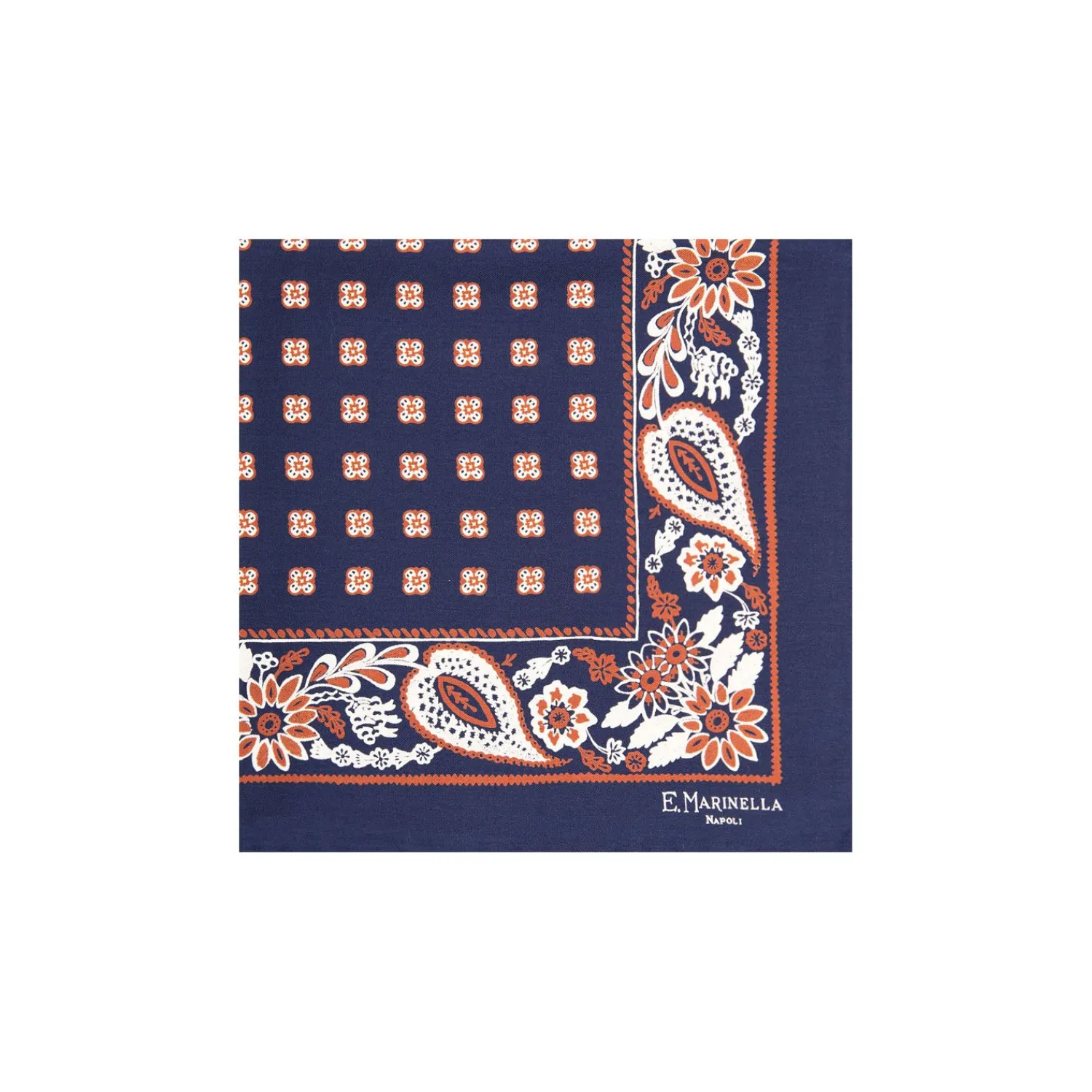 E.Marinella Pochette Da Taschino|POCHETTE DA TASCHINO IN SETA STAMPATA A MANO BLU SCURO Microfantasia fiore