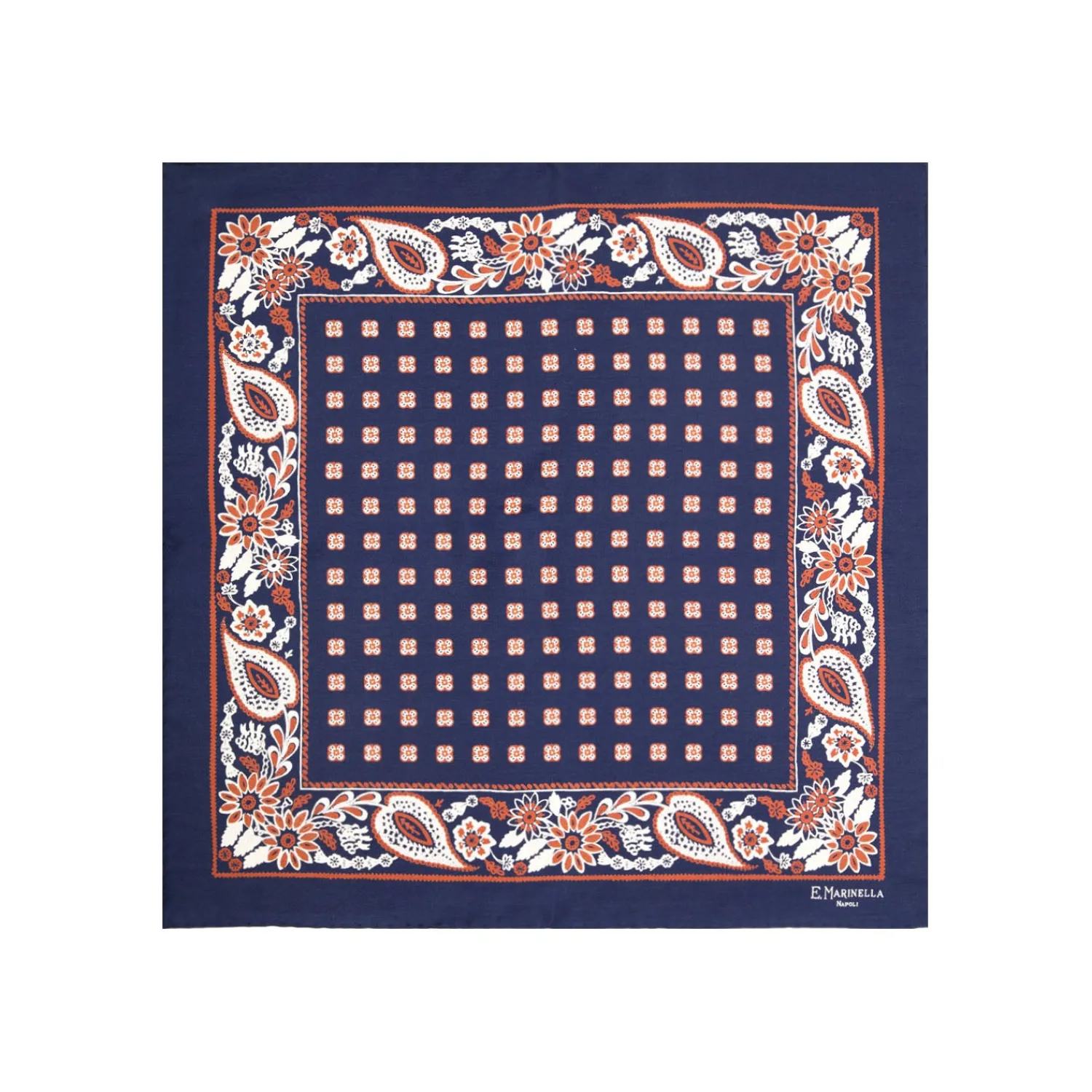 E.Marinella Pochette Da Taschino|POCHETTE DA TASCHINO IN SETA STAMPATA A MANO BLU SCURO Microfantasia fiore