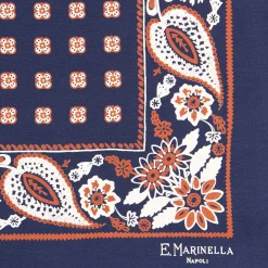 E.Marinella Pochette Da Taschino|POCHETTE DA TASCHINO IN SETA STAMPATA A MANO BLU SCURO Microfantasia fiore