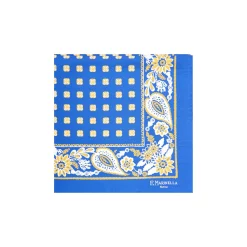 E.Marinella Pochette Da Taschino|POCHETTE DA TASCHINO IN SETA STAMPATA A MANO BLU SCURO Microfantasia fiore