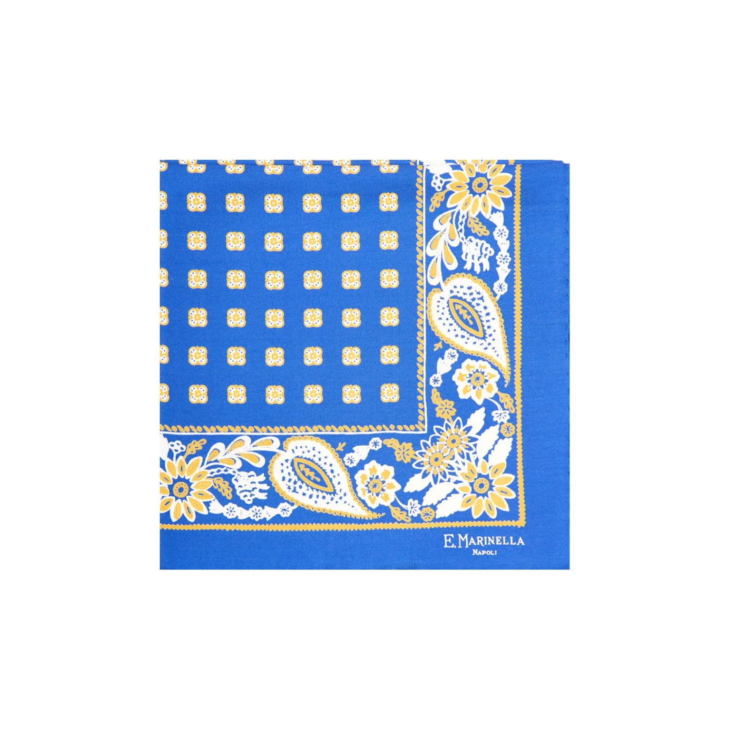 E.Marinella Pochette Da Taschino|POCHETTE DA TASCHINO IN SETA STAMPATA A MANO BLU SCURO Microfantasia fiore