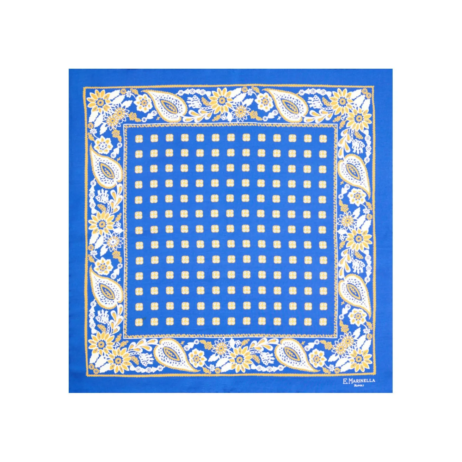 E.Marinella Pochette Da Taschino|POCHETTE DA TASCHINO IN SETA STAMPATA A MANO BLU SCURO Microfantasia fiore
