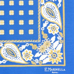 E.Marinella Pochette Da Taschino|POCHETTE DA TASCHINO IN SETA STAMPATA A MANO BLU SCURO Microfantasia fiore