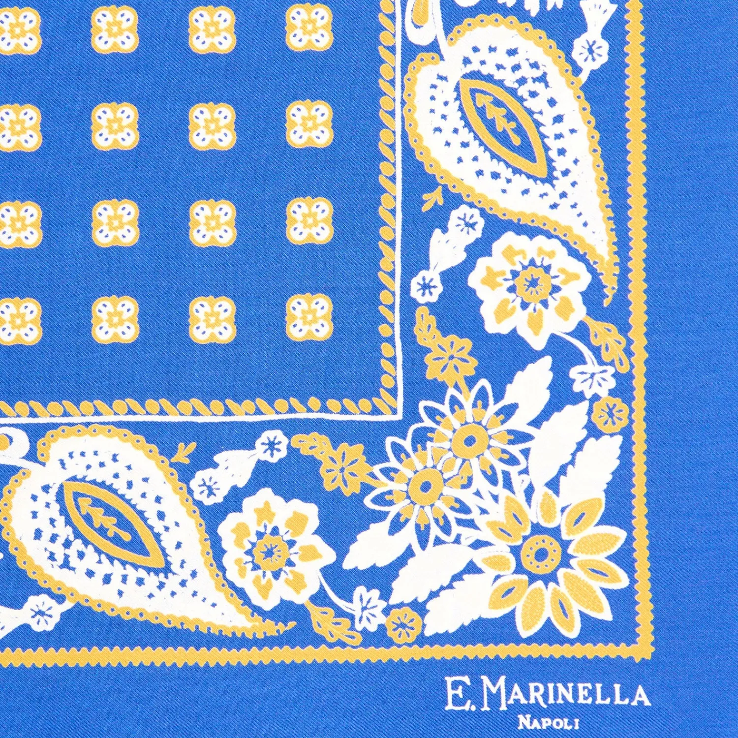 E.Marinella Pochette Da Taschino|POCHETTE DA TASCHINO IN SETA STAMPATA A MANO BLU SCURO Microfantasia fiore