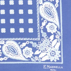 E.Marinella Pochette Da Taschino|POCHETTE DA TASCHINO IN SETA STAMPATA A MANO AZZURRA Microfantasia fiore