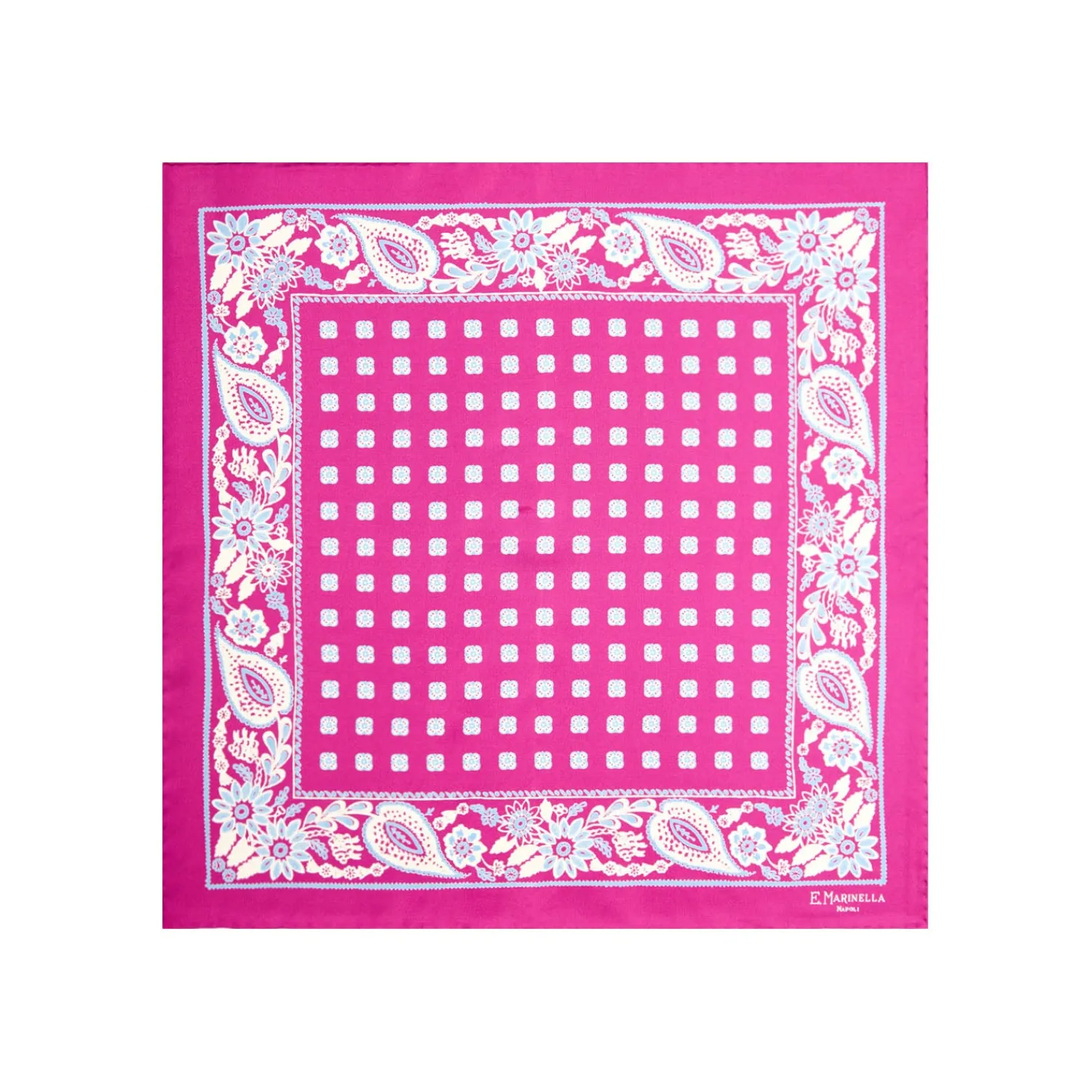 E.Marinella Pochette Da Taschino|POCHETTE DA TASCHINO IN SETA STAMPATA A MANO FUCSIA Microfantasia fiore