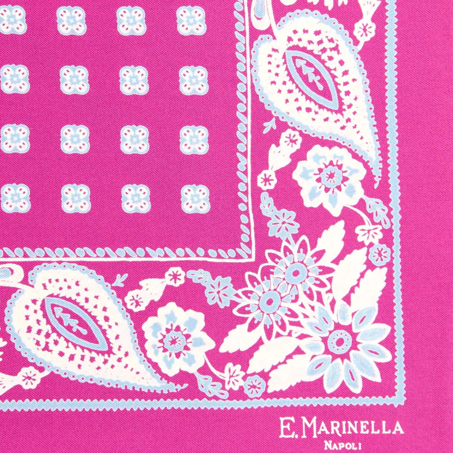 E.Marinella Pochette Da Taschino|POCHETTE DA TASCHINO IN SETA STAMPATA A MANO FUCSIA Microfantasia fiore