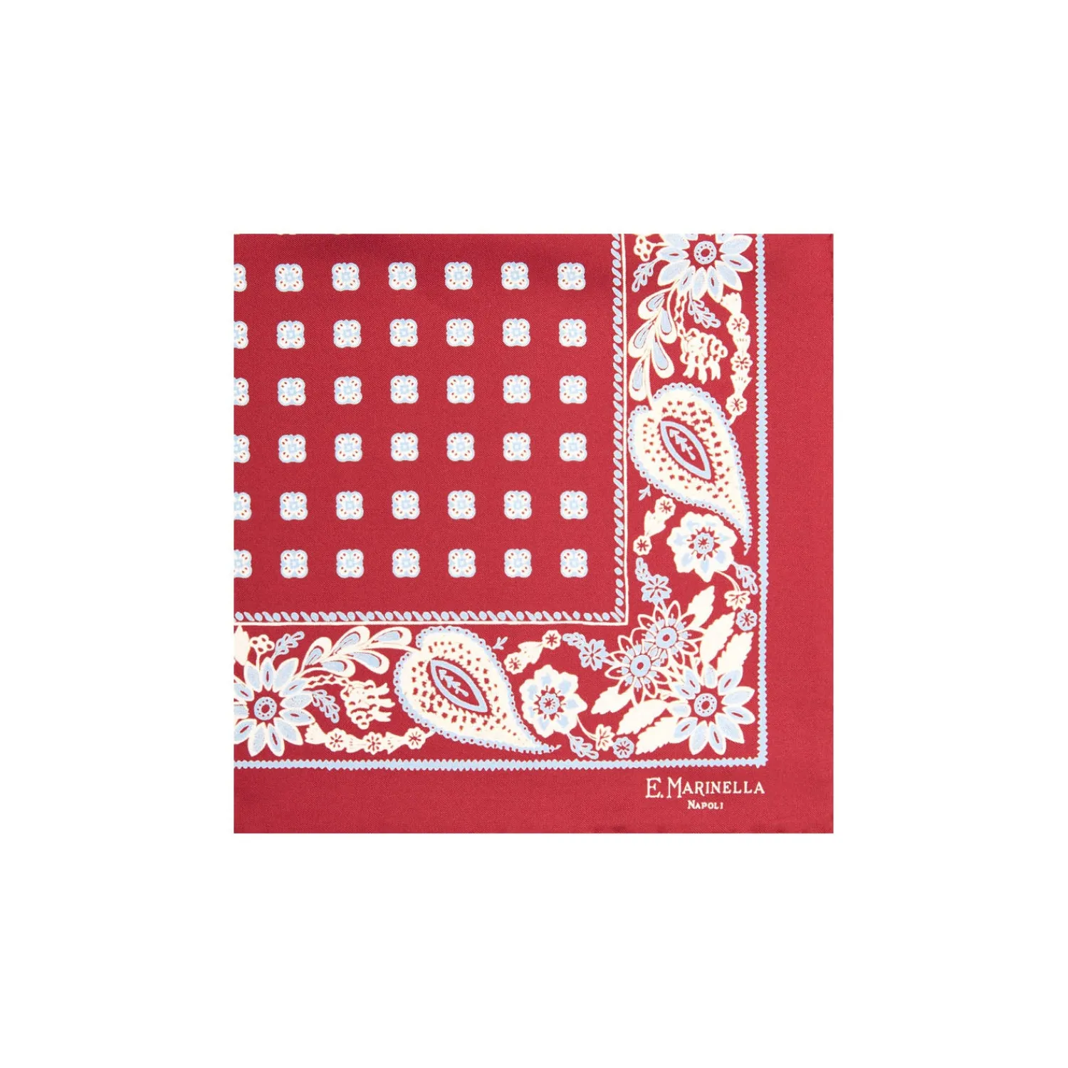E.Marinella Pochette Da Taschino|POCHETTE DA TASCHINO IN SETA STAMPATA A MANO BORDEAUX Macrofantasia fiore