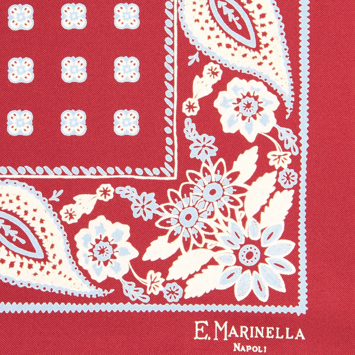 E.Marinella Pochette Da Taschino|POCHETTE DA TASCHINO IN SETA STAMPATA A MANO BORDEAUX Macrofantasia fiore