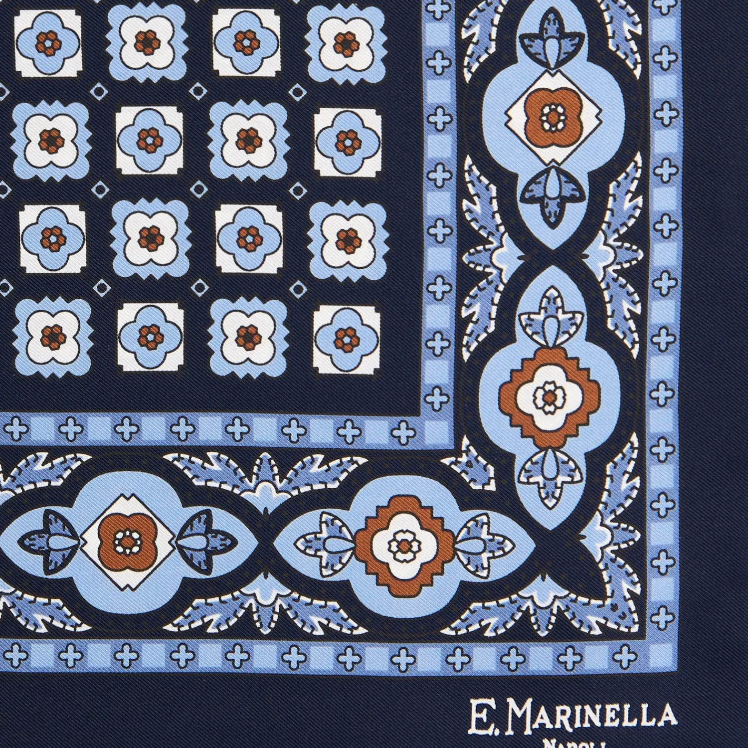 E.Marinella Pochette Da Taschino|POCHETTE DA TASCHINO IN SETA STAMPATA A MANO BLU SCURO Microfantasia fiore