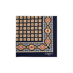 E.Marinella Pochette Da Taschino|POCHETTE DA TASCHINO IN SETA STAMPATA A MANO BLU SCURO Microfantasia fiore