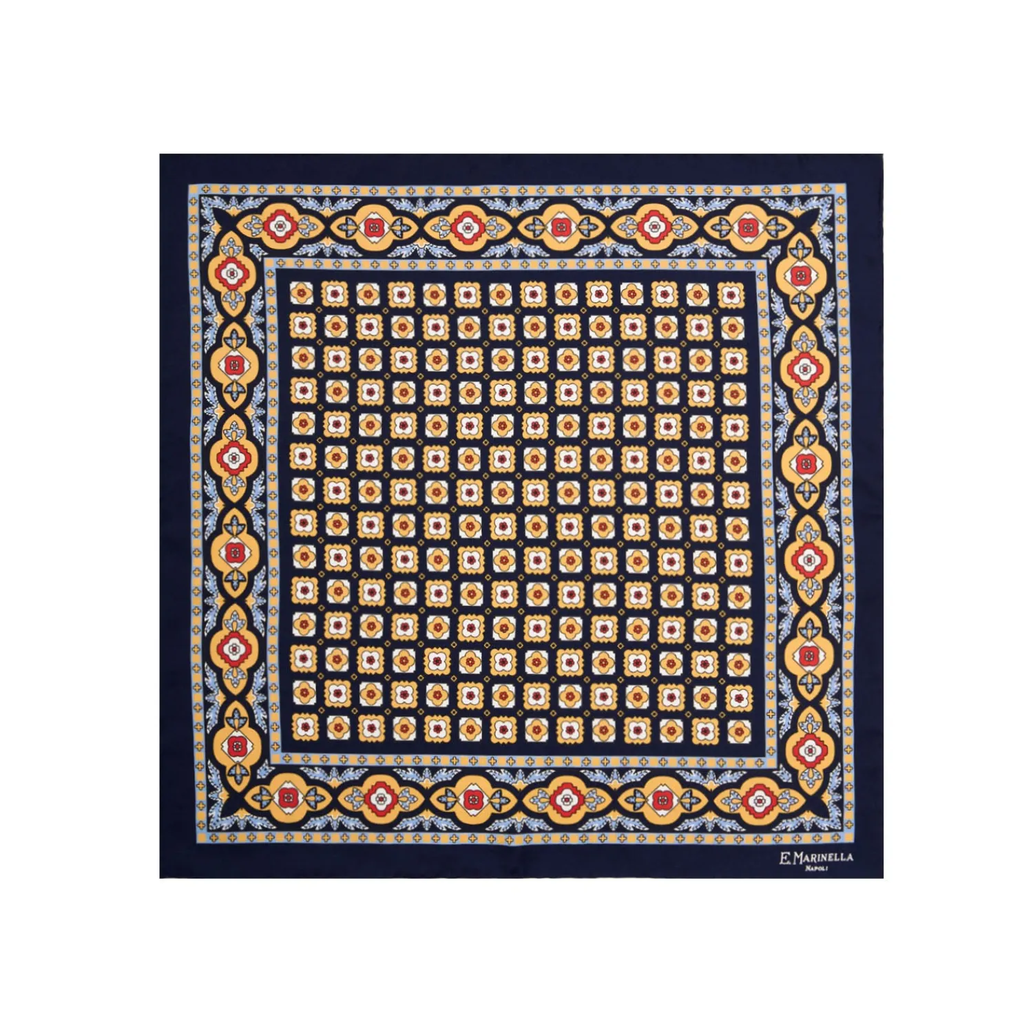 E.Marinella Pochette Da Taschino|POCHETTE DA TASCHINO IN SETA STAMPATA A MANO BLU SCURO Microfantasia fiore