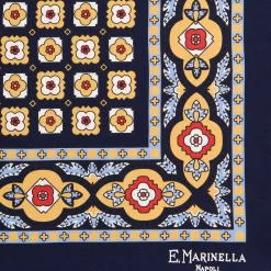 E.Marinella Pochette Da Taschino|POCHETTE DA TASCHINO IN SETA STAMPATA A MANO BLU SCURO Microfantasia fiore